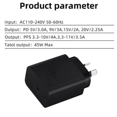 M135 PPS / PD 45W USB-C / Type-C Port Fast Charger with 5A Type-C to Type-C Cable, AU Plug, AU Plug + Type-C Cable