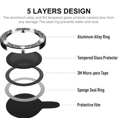 ENKAY Hat-Prince Glitter Rear Lens Aluminium Alloy Tempered Glass Film, For iPhone 15 / 15 Plus