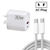 PD30W USB-C / Type-C + QC3.0 USB Charger with 1m Type-C to Type-C Data Cable, AU Plug, AU Plug + Type-C to Type-C Cable