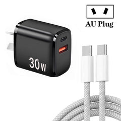 PD30W USB-C / Type-C + QC3.0 USB Charger with 1m Type-C to Type-C Data Cable, AU Plug, AU Plug + Type-C to Type-C Cable