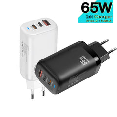 TE-65W GaN PD65W Dual USB-C+USB-A Laptop / Tablet Adapter,EU Plug, EU Plug