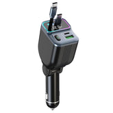 GC15 With Dual Retractable Type-C Cables Real Time Voltage Monitor Fast Charging Car Charger, GC15