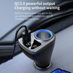 K29 3 in 1 Cigarette Lighter Socket Splitter Fast Charging Digital Display Car Charger