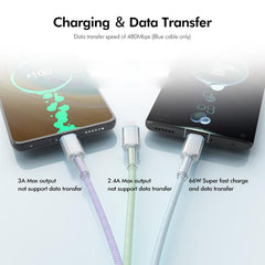 ENKAY 120W USB to Dual Type-C & 8 Pin Nylon Braided Fast Charging Cable, Length: 1.2m, ENK-CB185