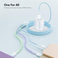 ENKAY 120W USB to Dual Type-C & 8 Pin Nylon Braided Fast Charging Cable, Length: 1.2m, ENK-CB185