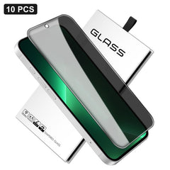 10pcs 360-Degree Privacy Silk-Screen Print Large Curved Edge High-Aluminium Tempered Glass Film, For iPhone 14 Pro Max, For iPhone 13 Pro Max, For iPhone 13 Pro, For iPhone 13, For iPhone 12, For iPhone 12 Pro Max, For iPhone 12 Pro