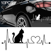 10 PCS Pet Cat Heartbeat Lifeline Vinyl Decal Creative Car Stickers Car Styling Truck Accessories, 26.5x12CM, Black, Silver