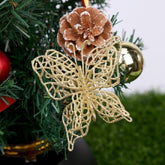 5 PCS Christmas Tree Decoration Artificial Flower Butterfly Christmas Pendant, Gold, Silver, Aermy Green, Pink, Red