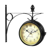 Wrought Iron Clock Vintage Decorative Double-sided Wall Clock, Black, White