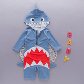 Blue Animal Sharks Swimsuit Baby Kid Bathing Suit Uv Protection Suit, XS, S