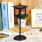 Glass Retro Wrought Iron Street Lamp Candle Holder Home Wedding Decoration, Black, White