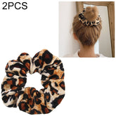 2 PCS Velvet Leopard Hair Ring Gold Velvet Headband Flannel Hair Band Hairball Hair Pocket Flower, Leopard Print, Black and White dots, Piebald, Black and White Geometry, Fine Leopard Print