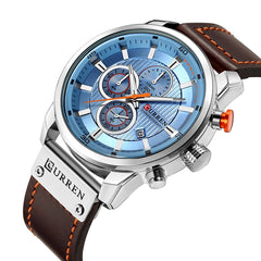 CURREN M8291 Chronograph Watches Casual Leather Watch for Men, White case blue face, White case black face, Black case blue face, Black case black face, Rose case coffee face, Rose case gray face