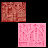 2 PCS Cartoon House Wooden Window Shape Silicone Candy Mold Fairy Tale Cake Decorating Tool, House Wooden Window Shape