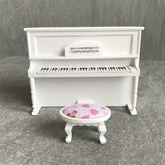 1:12 Mini House Toy Simulatio Piano and Bench, White, Pink, Black