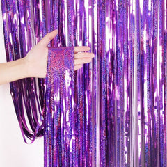 Laser Rain Tinsel Foil Curtain Birthday Party Decoration Tassel Wall,, 1x1m