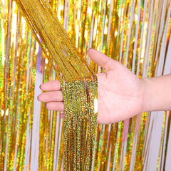 Laser Rain Tinsel Foil Curtain Birthday Party Decoration Tassel Wall,, 1x2m, 1x2.5m, 1x3m