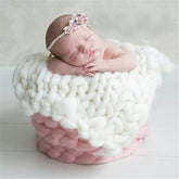 Soft Newborn Photography Prop Chunky Knit Blanket for 100 Days Milestone, 50x50cm