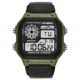 SYNOKE 9619B Nylon Canvas Strap Luminous Waterproof Digital Watch, Green Head Green Belt, Green Head Black Belt, Black Head Black Belt, Black Head Green Belt