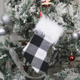 Christmas Tree Ornaments Decoration Supplies Gift Bag Plush Christmas Socks Gift Bag Pendant, Black and White, Red and White