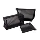 Black Transparent Mesh Cosmetic Bag Three-piece Large Capacity Travel Cosmetic Storage Bag, Three-piece Storage Bag