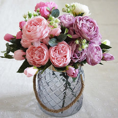 5 PCS Artificial Rose Flowers Small Bouquet Flores Home Party Wedding Fake Flower Decoration, Yellow, White, Purple, Magenta, Pink, Pink and Magenta, Blue