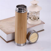 Creative Bamboo Thermos Bottle Stainless Steel Vacuum Flask, 450ml Stainless Steel, 450ml Purple Clay