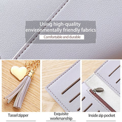 Long Wallet Women Purses Tassel Fashion Coin Purse Card Holder Wallets Female Clutch PU Leather Wallet, Red, Light grey, Black, Pink, Light purple, Dark pink, Atrovirens, Sky blue