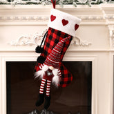 Hanging Feet Faceless Doll Christmas Socks Christmas Decoration Gift Bag, Red And Black Grid, Black And White Grid