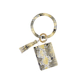 Wrist Keychain Coin Purse PU Leather Snake Print Bracelet Card Case, White, Yellow, Green, Red, Black