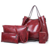 4 in 1 Ladies Retro Handbag Fashion Large Capacity Sub-Diagonal Bucket Bag, Red Eine, Light Grey, Black, Brown
