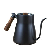 304 Stainless Steel Coffee Hand Pot Wooden Handle Coffee Pot Teflon Long-Mouth Slender Pot, Without Thermometer, With Thermometer