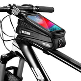 WILD MAN ES3 Hard Shell Bicycle Bag Front Beam Bag Mountain Bike Mobile Phone Touch Screen Upper Tube Bag Riding Equipment, ES3 (Black)
