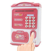 Simulation Password Fingerprint Sensor Unlocking Money Box Automatic Roll Money Safe ATM Piggy Bank, Pink, Blue
