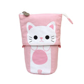 Corduroy Retractable Drop-Down Pencil Case Student Stationery Storage Bag, White Cat, Black Cat, Coffee Cat, Gray Cat