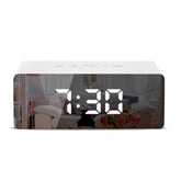 LED Mirror Alarm Clock Digital Snooze Table Clock Electronic Time Temperature Large Display with Wake Up Light, TS-S69-W