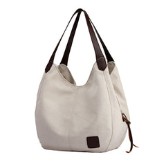 Canvas Bag Simple Wild Lady Retro Art Casual Bag Single Shoulder Bag, Lake Blue, Beige, Purple Coffee, Gray, Coffee, Black