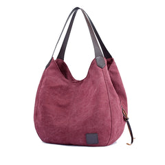 Canvas Bag Simple Wild Lady Retro Art Casual Bag Single Shoulder Bag, Lake Blue, Beige, Purple Coffee, Gray, Coffee, Black
