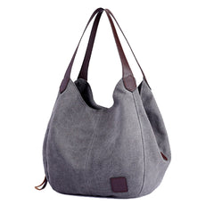 Canvas Bag Simple Wild Lady Retro Art Casual Bag Single Shoulder Bag, Lake Blue, Beige, Purple Coffee, Gray, Coffee, Black
