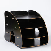 Office Supplies Curved Desktop A4 Storage Box Wooden File Rack Data Rack Shelf, Black, Oak, Sakuragi