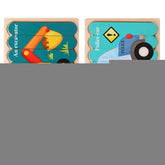 QBT01 Children Double-Sided Wooden Puzzle Bar Puzzle Toy, Excavator + Police Car, Airplane + Rocket, Mud Tanker + Truck, School Bus + Ship, Pig (Yellow) + Pig (Green), Big Gray Wolf + Pig (Pink), Little Red Riding Hood + Big Big Wolf, Crow + Bee