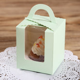 50 Pieces Muffin Cup Cake Box Portable Window Cake Packaging Box, Light Green, Pink, Light Blue, White