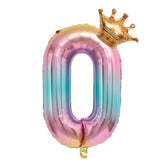 32-Inch Gradient Color Crown Digital Balloon Children Birthday Decoration Film Balloon
