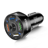 BK-358 3A QC3.0 4USB Car Charger One For Four Mobile Phone Car Charger, Black, White