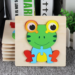 5 PCS Wooden Cartoon Animal Puzzle Early Education Small Jigsaw Puzzle Building Block Toy For Children, Frog, Duck, Elephant, Shell, Small Fish, Goldfish, Dolphin, Puppy, Little Donkey, Goat, Muck Truck, Rocket, Steamship, Aircraft, Panda, Calf