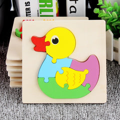 5 PCS Wooden Cartoon Animal Puzzle Early Education Small Jigsaw Puzzle Building Block Toy For Children, Frog, Duck, Elephant, Shell, Small Fish, Goldfish, Dolphin, Puppy, Little Donkey, Goat, Muck Truck, Rocket, Steamship, Aircraft, Panda, Calf