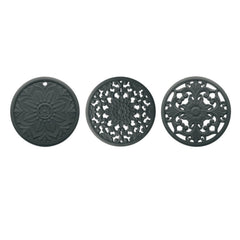3 in 1 Hollow Flower Silicone Heat Insulation Pad Anti-Scalding Pot Bowl Pad Set, Black, Yellow, Blue, Green, Purple, Gray