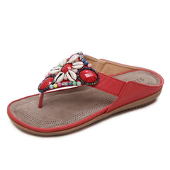 Ladies Summer Bohemian Sandals Seaside Retro Beaded Shell Slippers, 35, 36, 37, 38