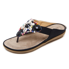 Ladies Summer Bohemian Sandals Seaside Retro Beaded Shell Slippers, 39, 40, 41, 42