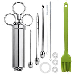Stainless Steel Seasoning Steak Syringe Turkey Needle Set With Cleaning Silicone Brush, 11 in 1 (Red ), 11 in 1 (Black ), 11 in 1 (Blue), 11 in 1 (Green), 11 in 1 (Orange ), 11 in 1 (Yellow ), 11 in 1 (Yellow White)